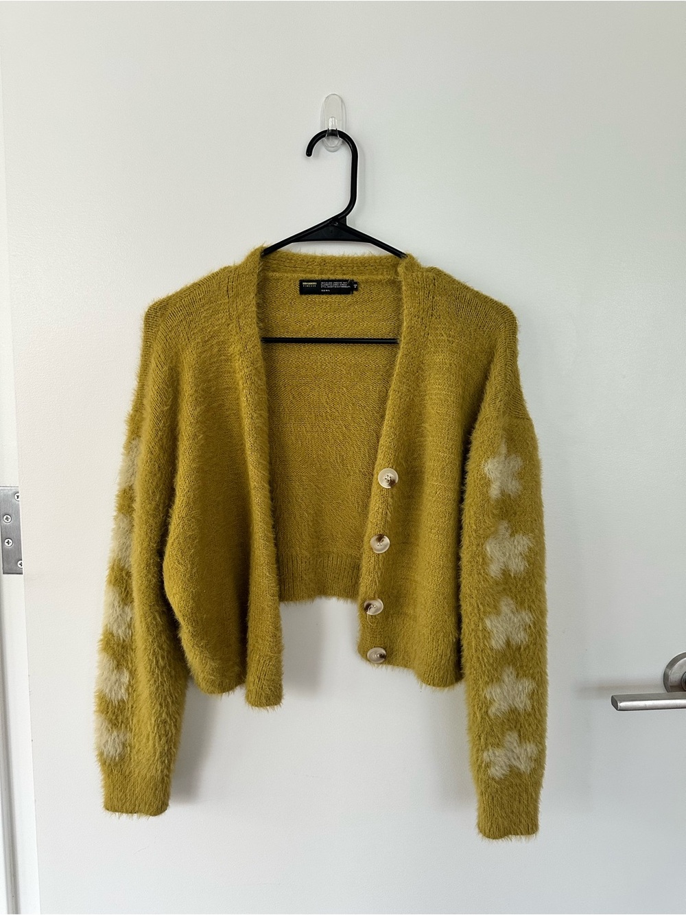 Finesse Mustard Star-Accent Mohair Cardigan